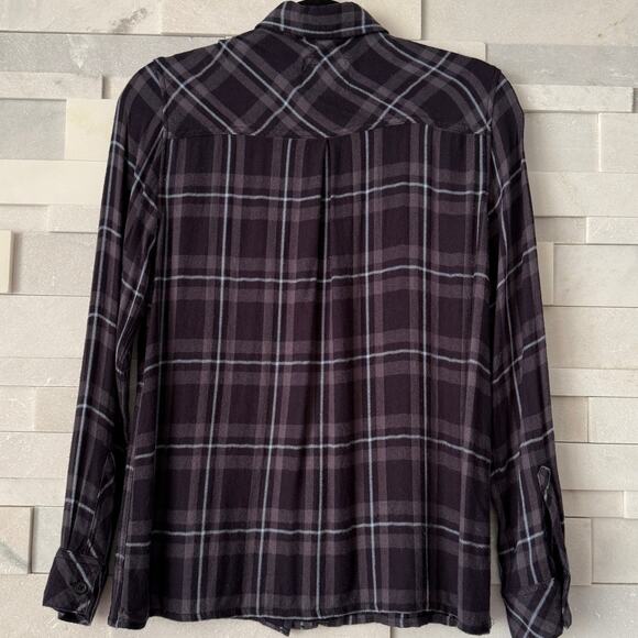 RAILS REVOLVE Hunter Long Sleeve Button Up Plaid Shirt in Onyx Slate White S - Picture 3 of 5